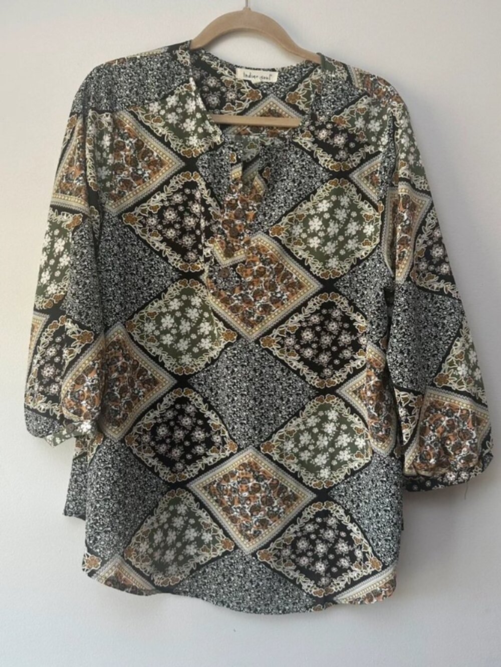 Indigo Soul Black/Brown Patterned Top XL